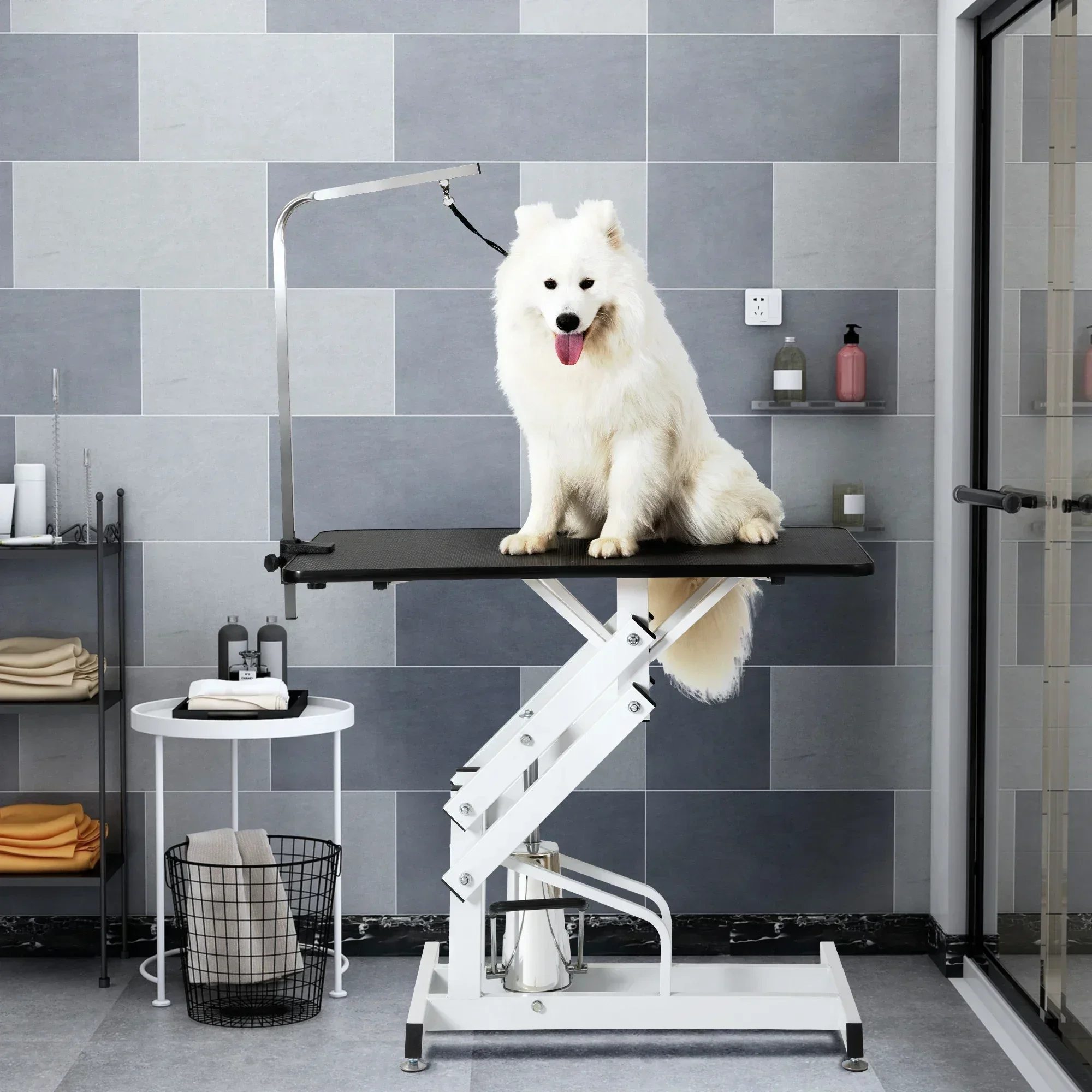 Hydraulic Dog Grooming Table, Large Size Z-Lift Table, Rotating Portable Trimming and Blowing, Multi-Shape Multi-Color Available