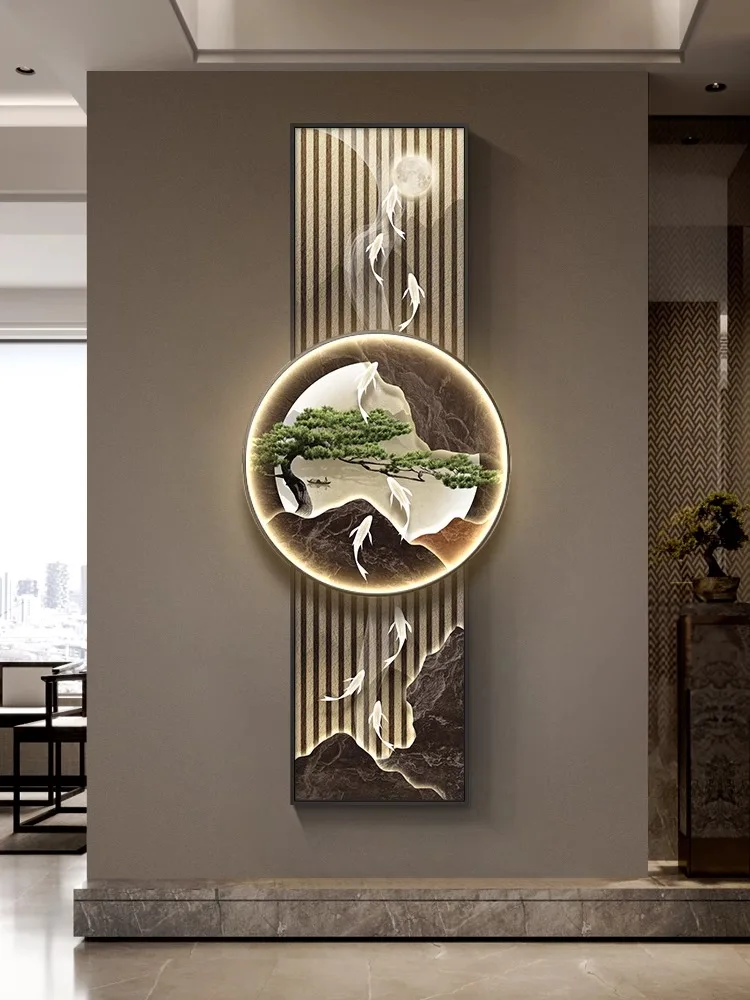 Modern light luxury entrance decoration painting, nine fish picture, entrance welcome door, corridor lighting, mural lights