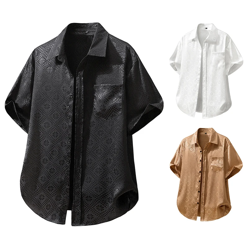 Floral Plaid Satin Print Cuban Shirt for Man Luxury Hawaiian Camisas Hombre Elegante Pocket Designer Mens Vacation Loose Shirts
