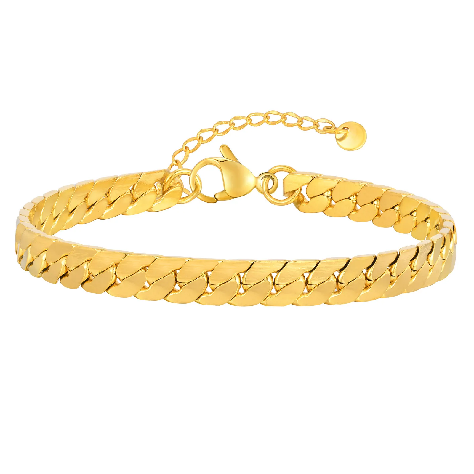 

Gold Color Flat Chain Bracelet for Men,6mm Waterproof Flat Cuban Chain Wristband,Casual Simple Jewelry Gift