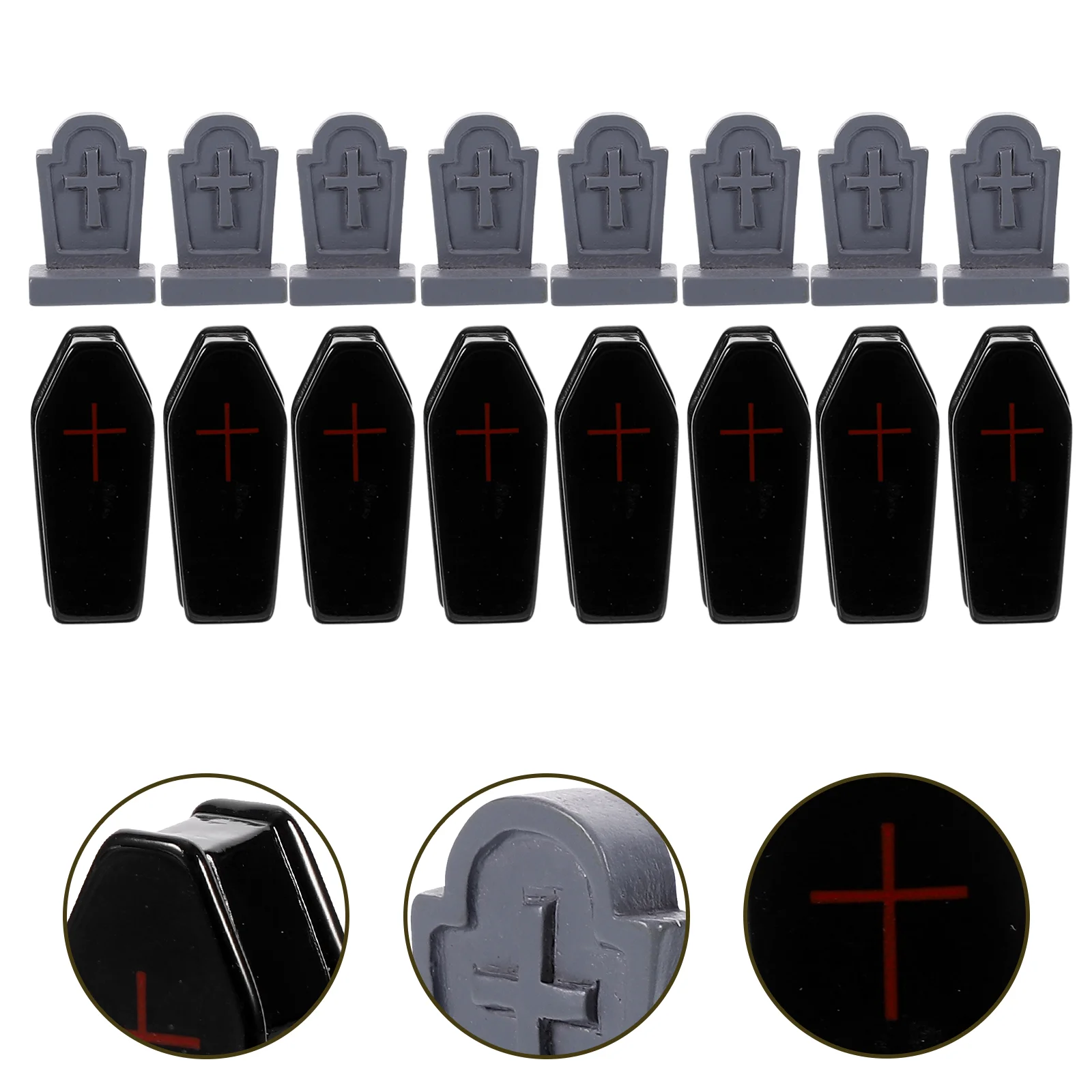 20 Pcs Statue Black Coffin Tombstone Sets Halloween Toys Graveyard Outdoor Decor Resin Cemetery Stones