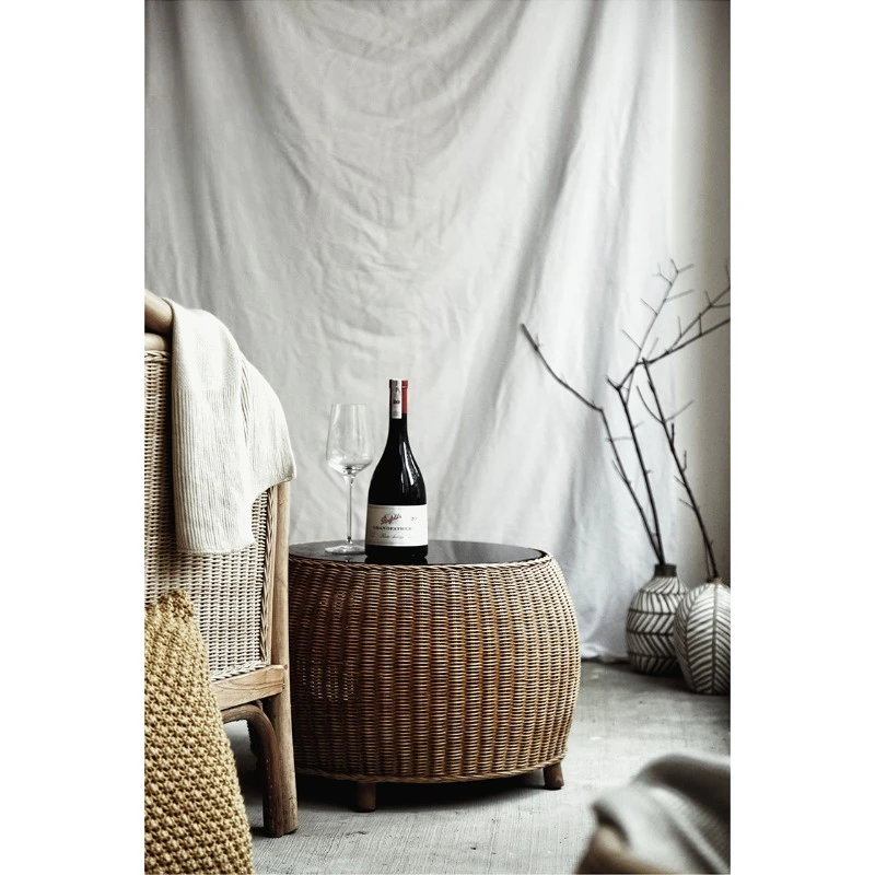 

Indonesian rattan coffee table tea round cat nest simple modern small round table European low small coffee