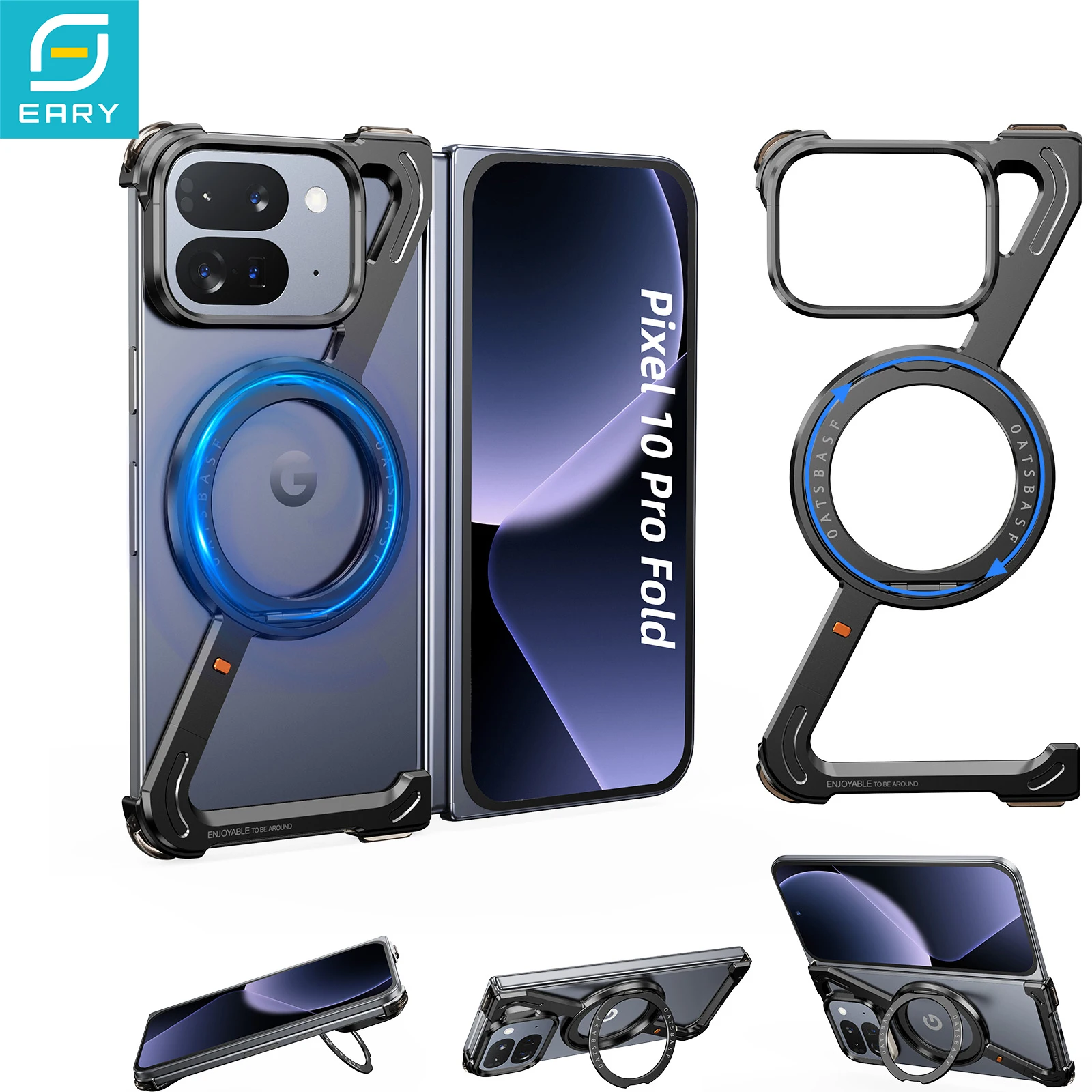 

Чехол Eary Frameless для Google Pixel 9 10 Pro Fold 360 ° Вращающийся магнитный чехол-подставка для телефона с металлическим кольцом, ударопрочный, защитный