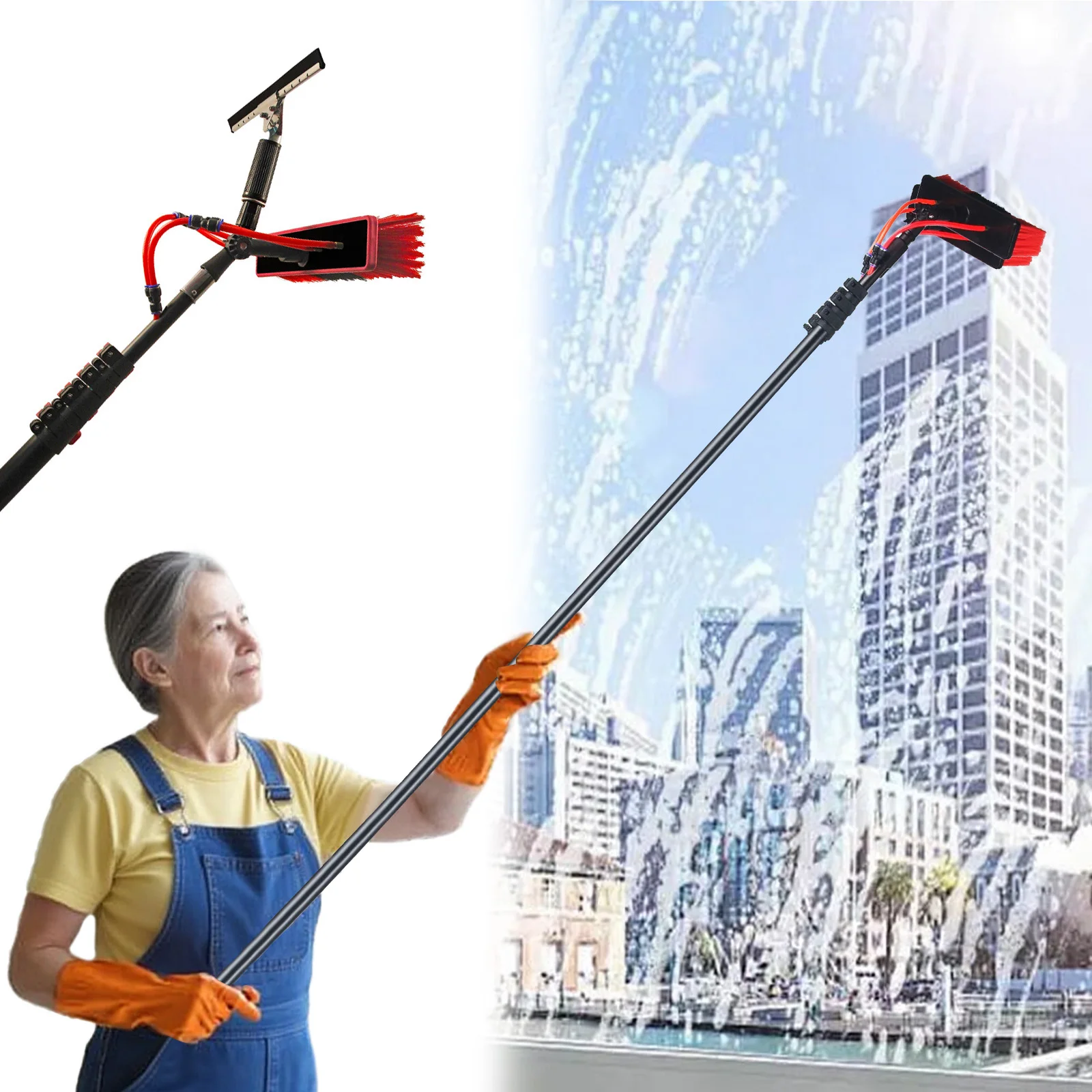 Window Cleaning Pole Extendable Cleaning Brush Kit Telescopic Water Supply Brush Kit Lightweight Solar Panel Washing Tool