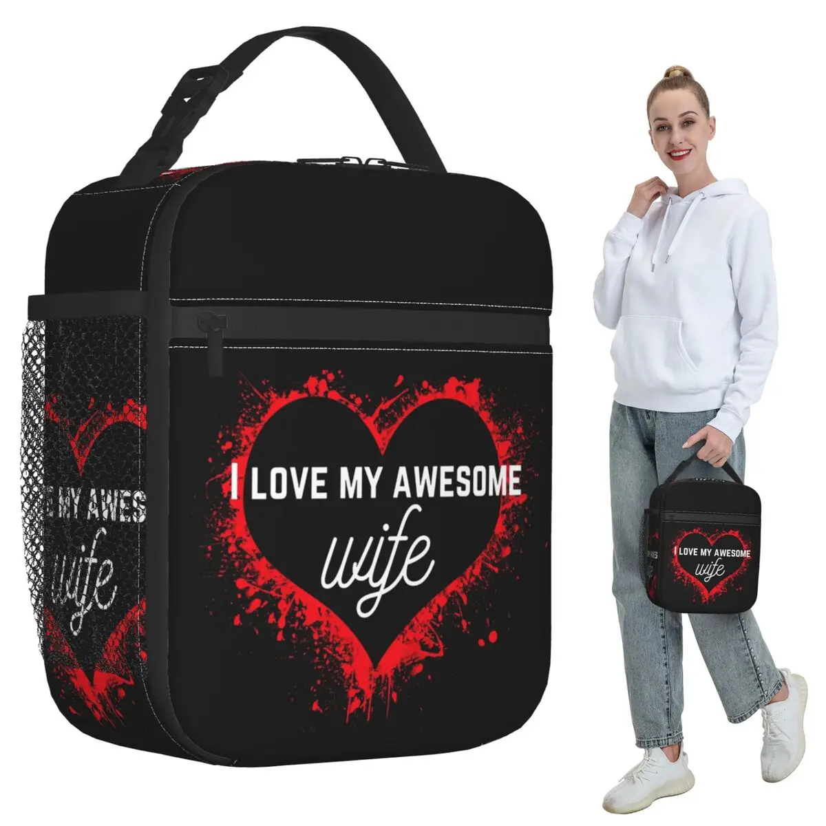 

I Love My Awesome Wife Insulated Lunch Bag for Women Office Cooler Thermal Food Box Tote Portable Lunch Boxes Container