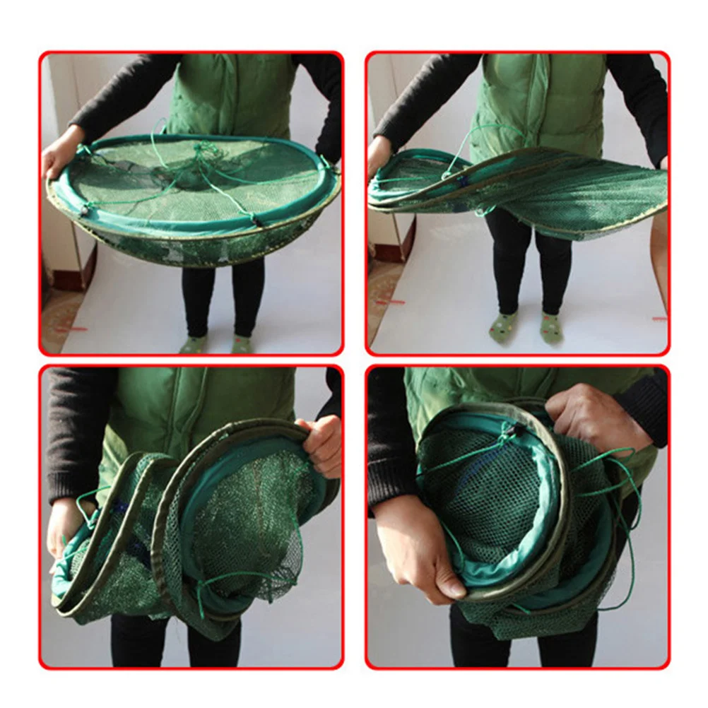

Fishing Trap Net 50Cm 5 Holes Green Light Struts Mesh Automatic Foldable Design For Shrimp Crab Lobster Portable Fishing