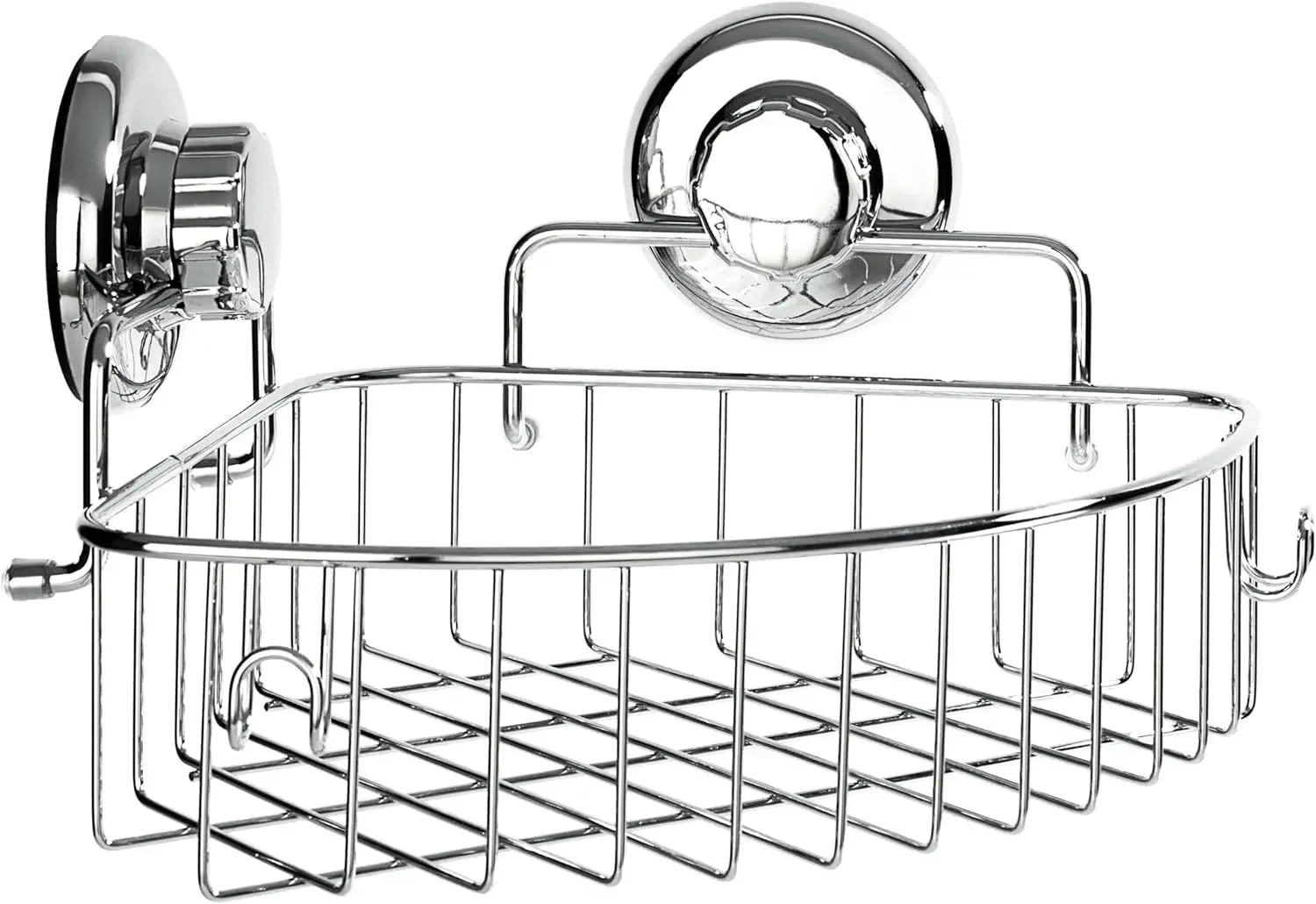 

Corner Shower Caddy with Suction Cups and 3M Adhesive Mounting Discs for Porous Surfaces - Stainless Steel Basket for Bathroom