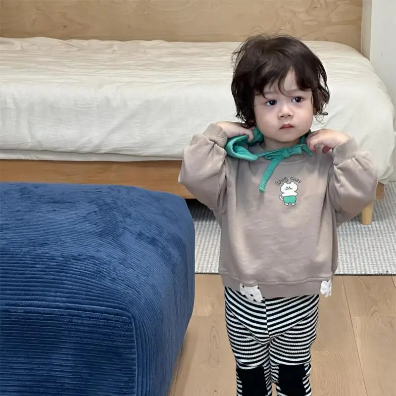 

2025 Autumn New Baby Casual Sweatshirt Cute Cartoon Print Infant Girls Long Sleeve Cotton Pullover Tops Toddler Boys Clothes