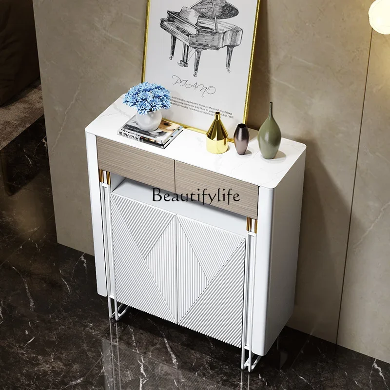 

FG44Italian minimalist door drawer shoe cabinet rock slab modern white light luxury cabinet