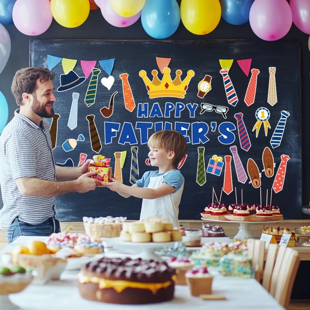 

Blue Father's Day Blackboard Stickers Blessing Neckties Cap Dad Photography Decor Festival Mustache Glasses