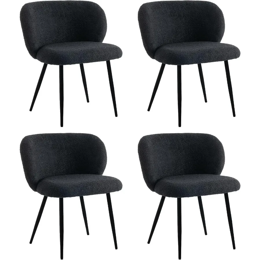 Modern Teddy Dining Chairs Set of 4 Comfy Kitchermless Chairs with Thick Cushions Wingback Chair Upholstered Dining Room Chairs