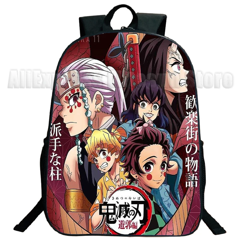 Sac à dos Anime Demon Slayer 16 pouces, cartables Kimetsu No Yaiba pour garçons et filles, sac à dos Kimono Nezuko pour enfants