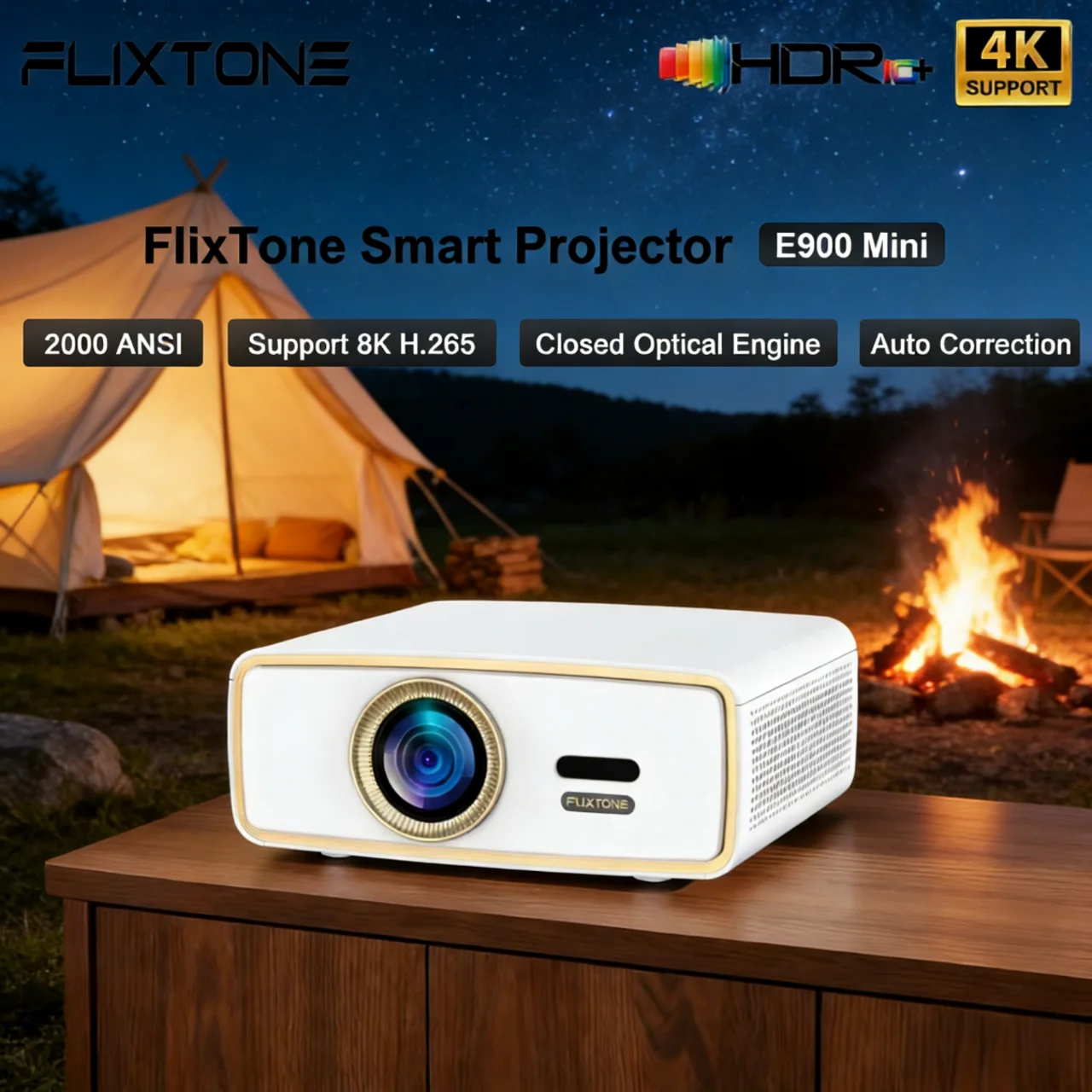 

Мини-проектор E900 с поддержкой декодирования 4K, портативный Android Smart TV, с HDR10 и Wi-Fi, домашний кинотеатр, идеально подходит для кемпинга