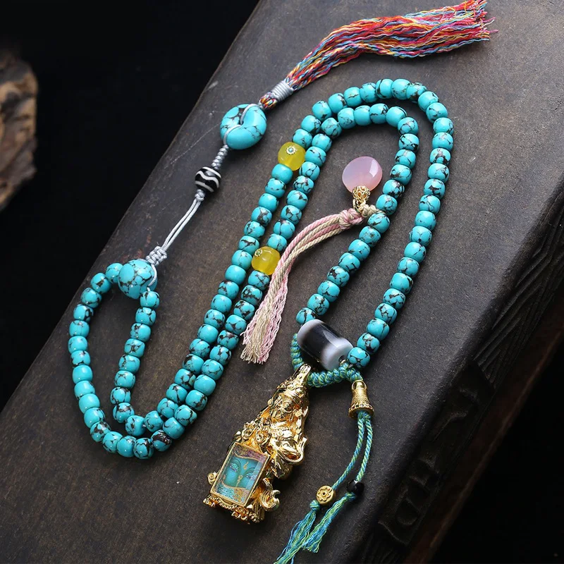 

copper gold-plated zakiram shell green mother of pearl thangka pendant jumper chain turquoise necklace collarbone chain
