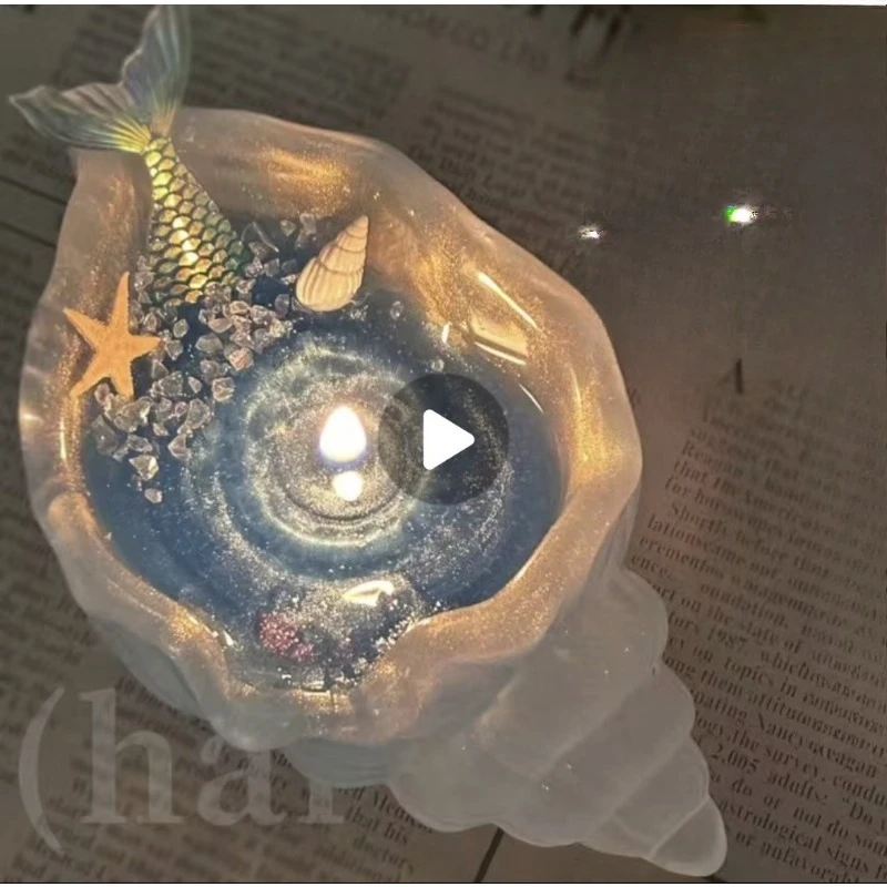 Marine Style Merchandise Handmade Luminous Effect Transparent Resin Conch Mermaid Tail Starfish Scented Candle