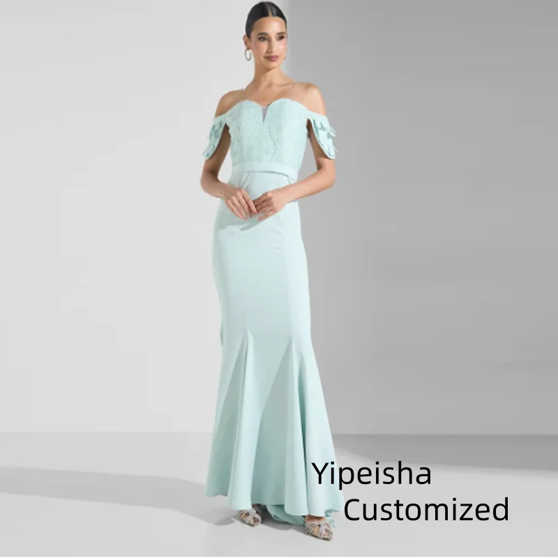 

Customized A-line Off The Shoulder Evening Dresses Floor-length Appliques Prom Gown Simple Draped Party Gown