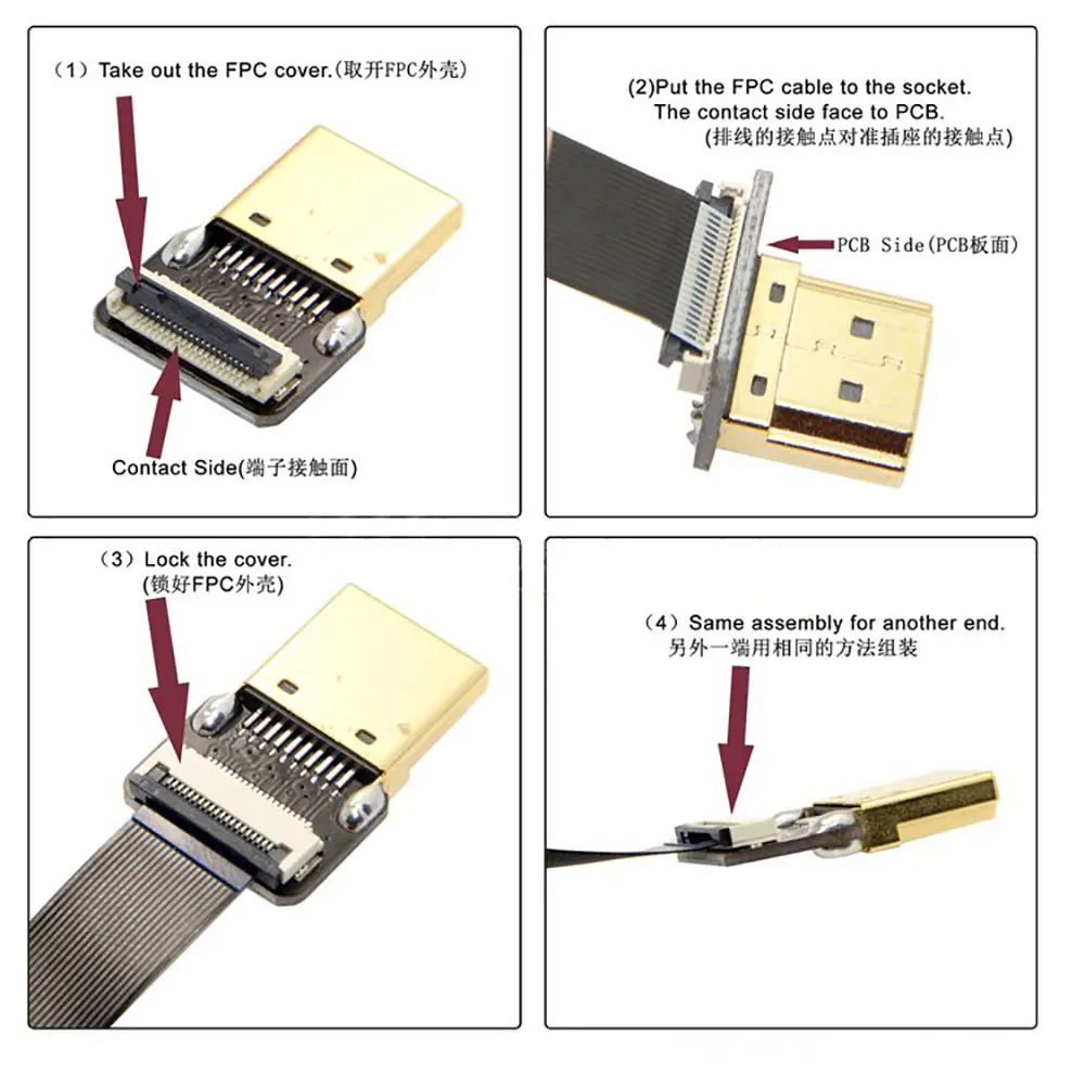 1PC Ribbon Flat FPV HDMI-Compatible Connector Flexible Cable Raspberry Pi 4 Micro HDMI To HD/Mini -Compatible Female Head