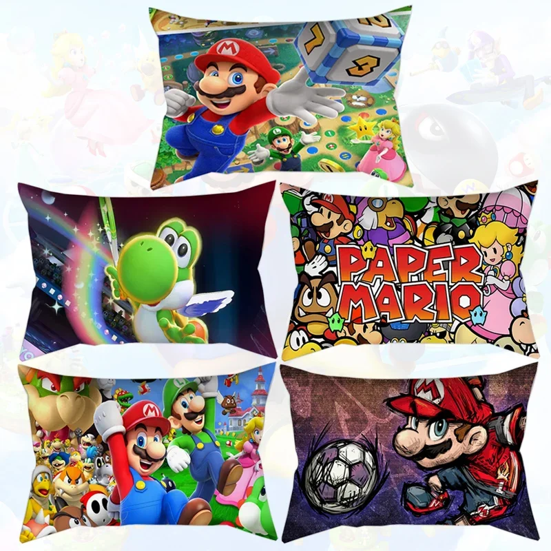 Game Mario Cushion Cover Cartoon Mario Bro Luigi Pillow Case for Sofa Car Kids Room Decor Home Textile Decorative Gifts 50x30cm