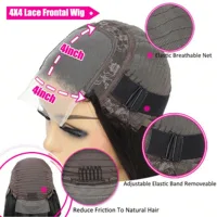 Straight 4X4 HD Lace Closure Wigs Human Hair For Women 4X4 Transparent Lace Front Wig Pre Plucked With Baby Hair Free Part Black Color Daily Use Party Event Music Festival Birthday Gifts 6