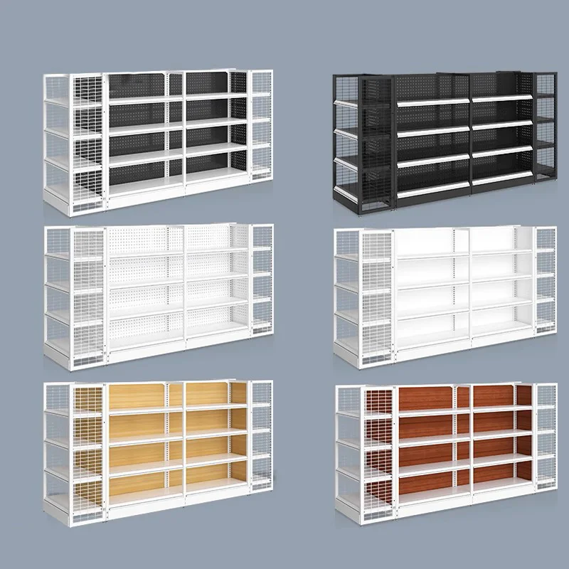 Rak Gondola Logam Ringan Modern Custom untuk Desain Rak Supermarket, Stand Display Ritel yang Stylish