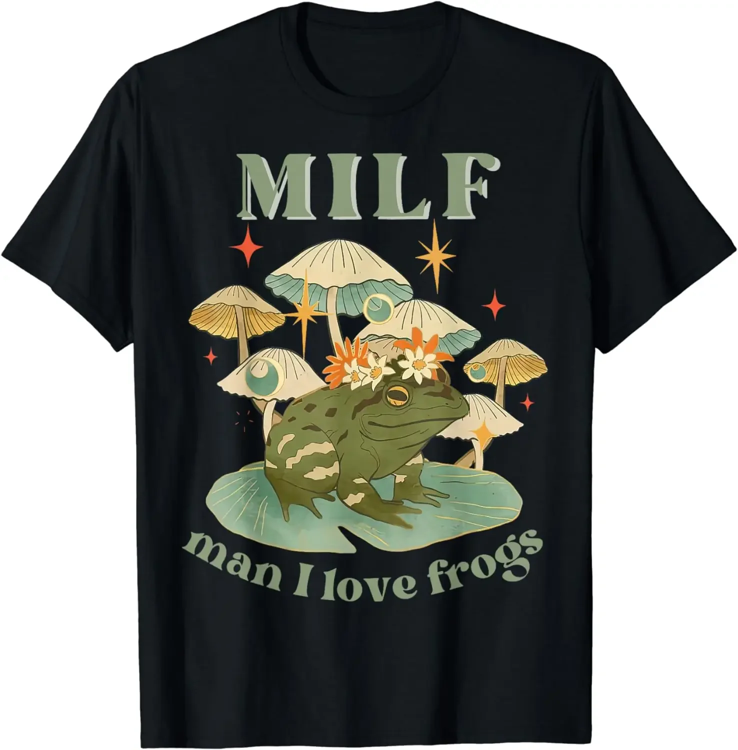 2024 summer tops MILF Man I Love Frogs Vintage Retro Frog And Fungi Mushroom T-Shirt