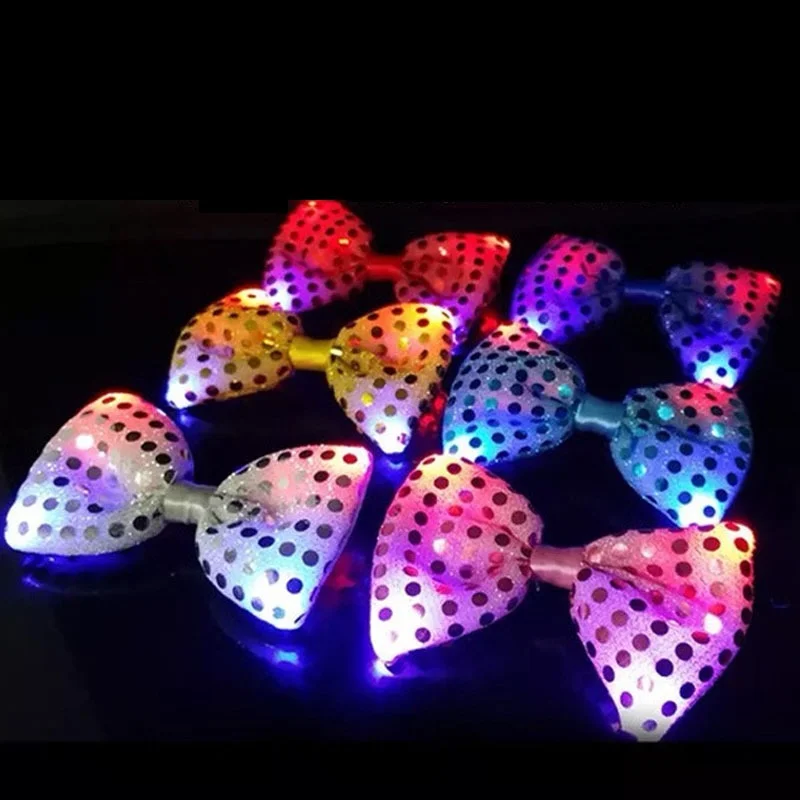 FLASHING LIGHT UP SILVER SEQUIN BOWTIE BOW TIE