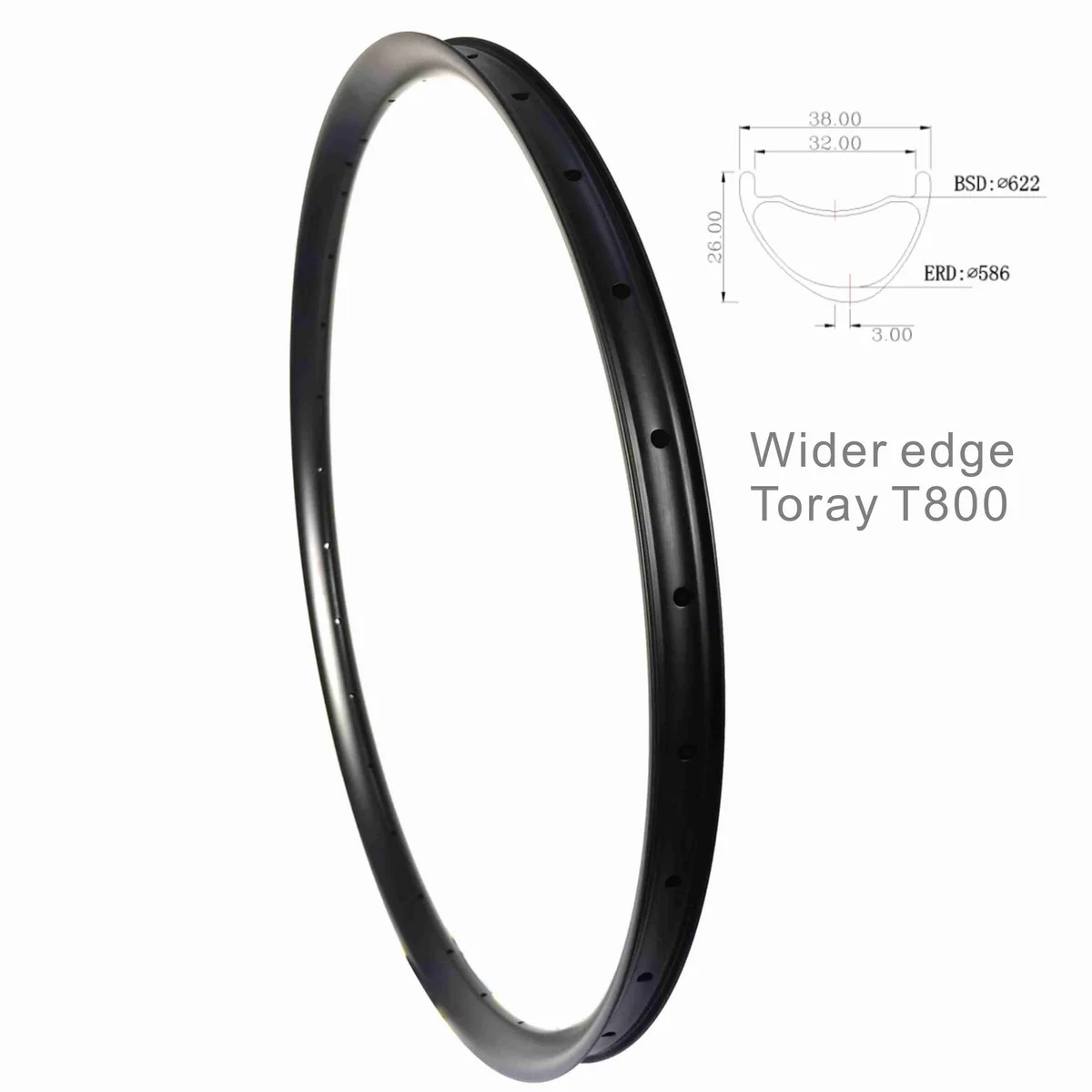 

Low Profile 29ER MTB Carbon Rims Asymmetrical 26mm Depth 38mm External Width 32mm Internal Mountain Bike Tubeless Hookless