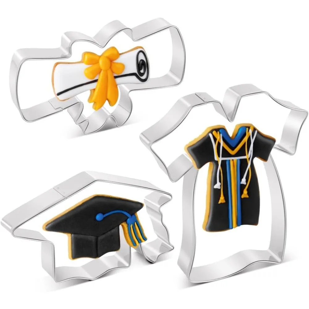 

Graduation Cookie Cutters Set 3 Pieces, Stainless Steel Graducation Cap Cookie Cutter, Diploma, Graduation Gown Dress Cookie Cut