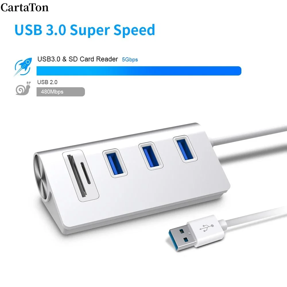 New Arrival Aluminum 10 gbps Super Speed  charging data transport 5 in 1 3 ports USB A USB HUB Card reader