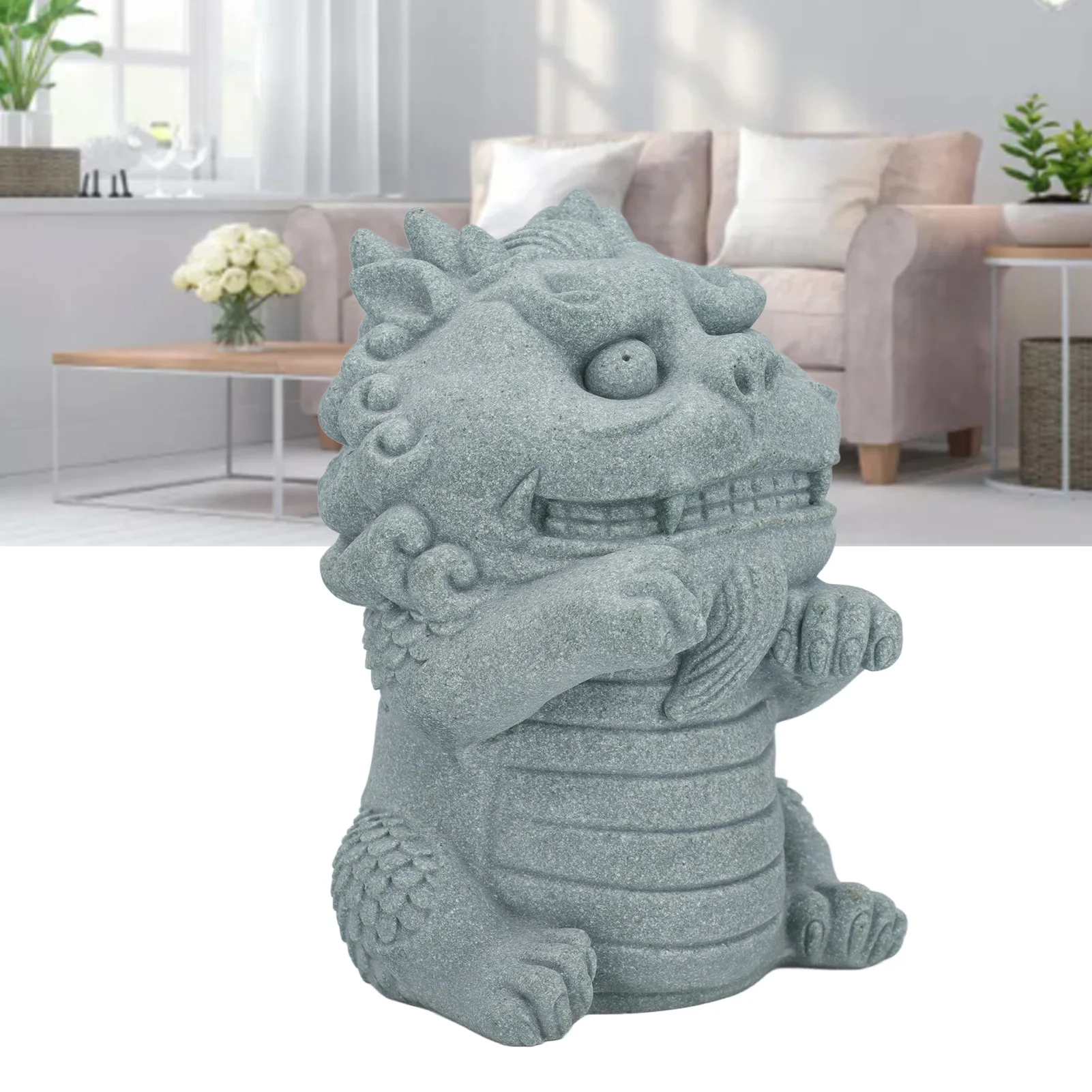 Chinese Style Kirin Tea Pet Handicrafts Green Sandstone Exquisite Lifelike Kylin Sculpture For Decoration