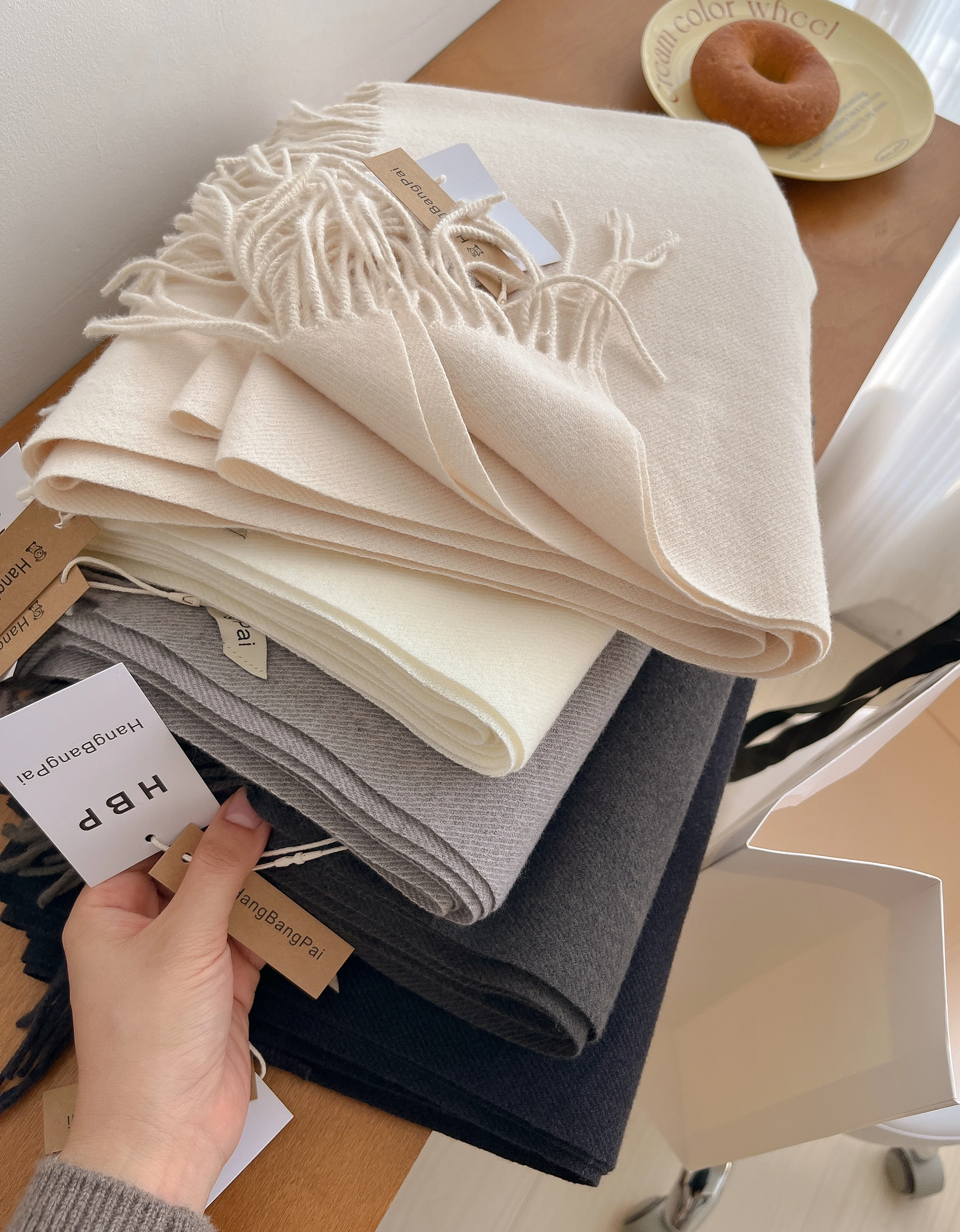 2023 neue Winter Wolle Schal Für Frauen Lange Warme Kaschmir Schals Hijab Solide Dame Schal Wrap Weibliche Pashmina Bandana Kopf schals – Detail 5