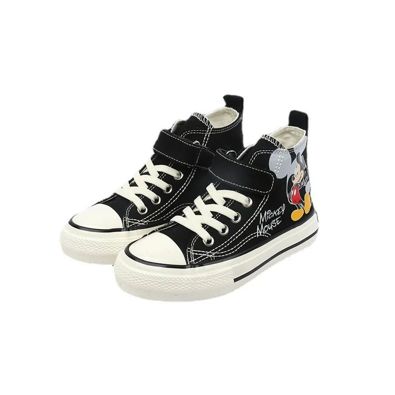 Disney Children Casual Shoes Mickey Mouse High Top Boys Black Canvas Shoes Student Lace up Sneakers for Kids Boys Shoes Size 37