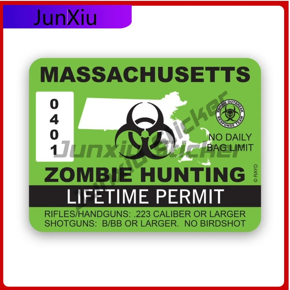 

Massachusetts Zombie Hunting Waterproof Fade Resistant Racing For Laptop Bumper Helmet Removable Easy To Remove Decoration