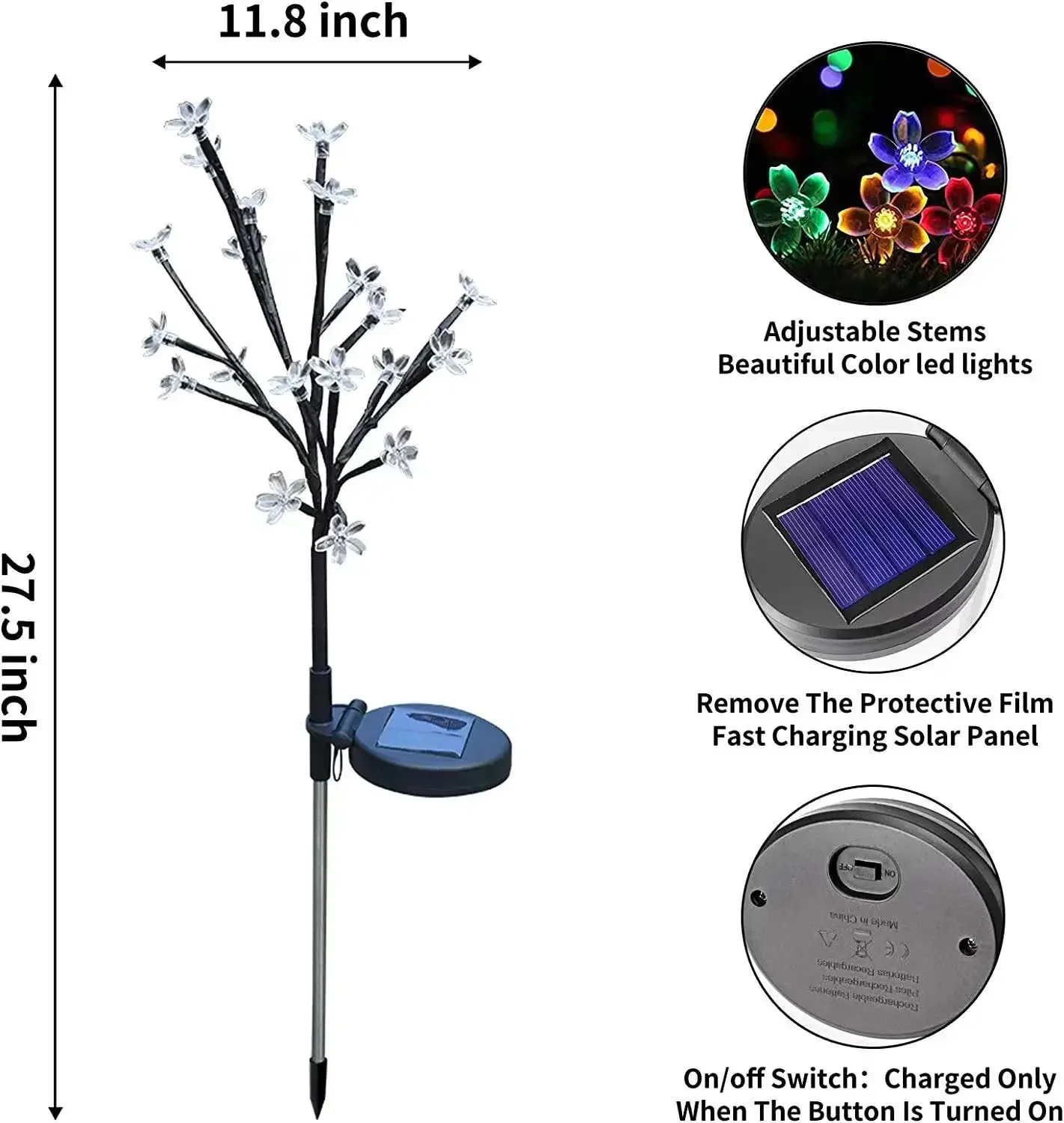 Lampy ogrodowe zasilane energią słoneczną Zewnętrzna dekoracja świąteczna Kwiat wiśni Drzewo kwiatowe Wodoodporne na trawnik Krajobraz SunLight