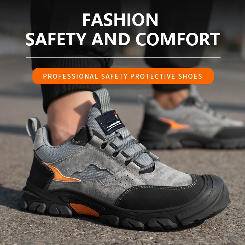 Men Safety Work Shoes Plastic Toe Safety Boots Fashion Lightweight Comfort Working Sneakers Anti-puncture Indestructible Shoes