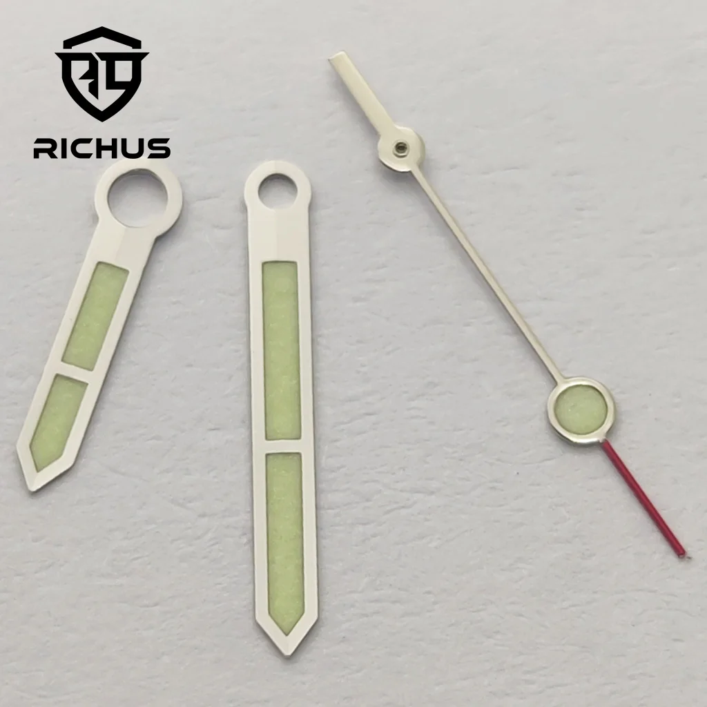 RICHUS NH35-Uhrzeiger, silberne Uhrzeiger, grün leuchtend, passend für NH34 NH35 NH36 ETA 2824 2836 Miyota 8215-DG-Uhrwerk