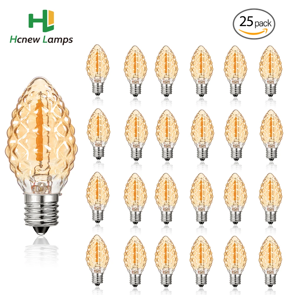 

25PCS Vintage C7 Led Bulbs E14 E12 0.5W 220V replaceable Ice Diamond Amber String Light Outdoor String Lights Wedding Decoration