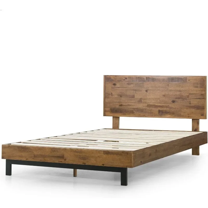 Zinus Bed Frame with Adjustable Headboard, Wood Slat Support with No Box Spring Needed, Easy Assembly,Bed Bases & Frames