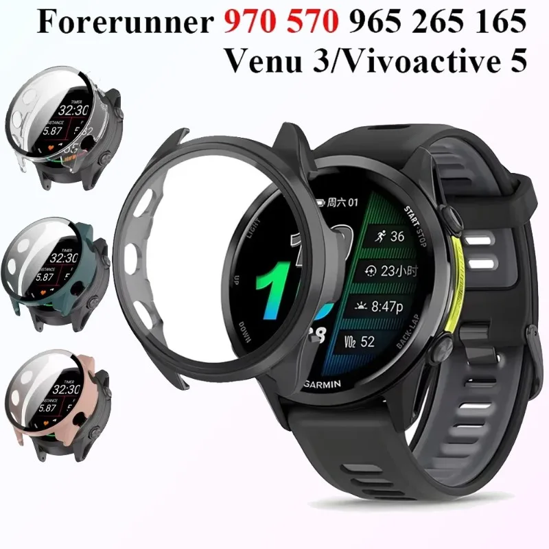 �y�Z�[�����zGarmin Forerunner 970 570 965 265 165 HD�Ή� �����K���X �S�ʕی�X�N���[�� �V�F�� Venu 3/Vivoactive 5 �J�o�[