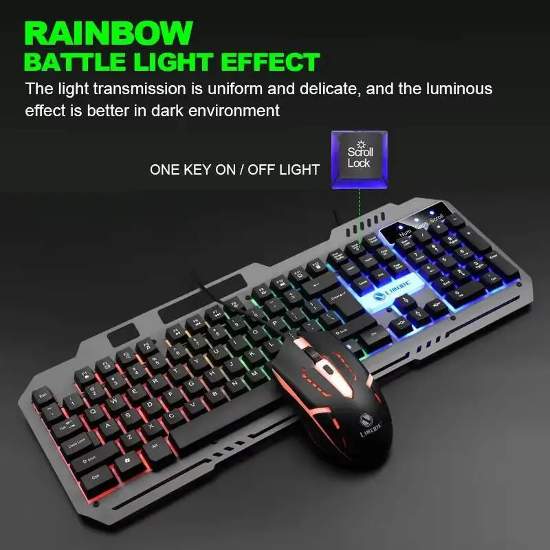 

104 Keys Keyboard Mouse Set RGB Backlit Gaming Keyboard Mechanical Feel Wired Keyboard Mouse For PC Computer Game Accessory