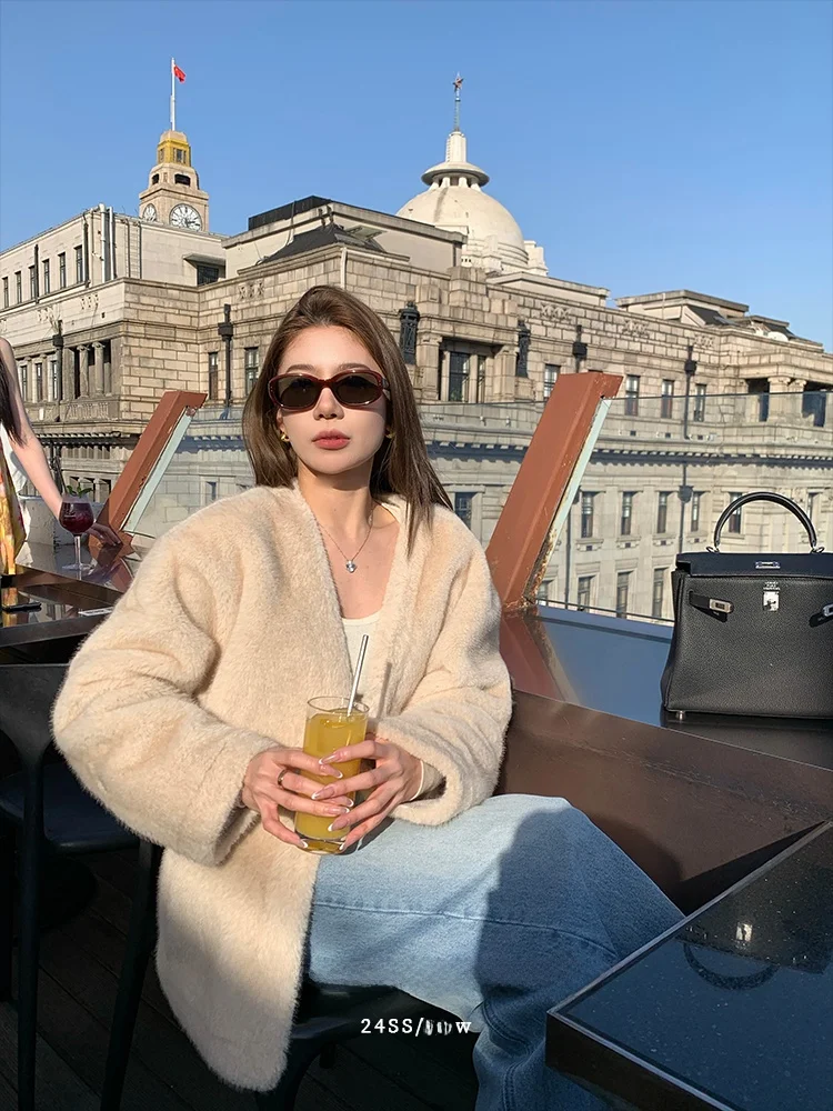 

Зимняя свободная шуба Bla Bean H Humming для женщин, модное пальто из искусственного меха норки, экологичное, из полиэфирного волокна, длинное, S...