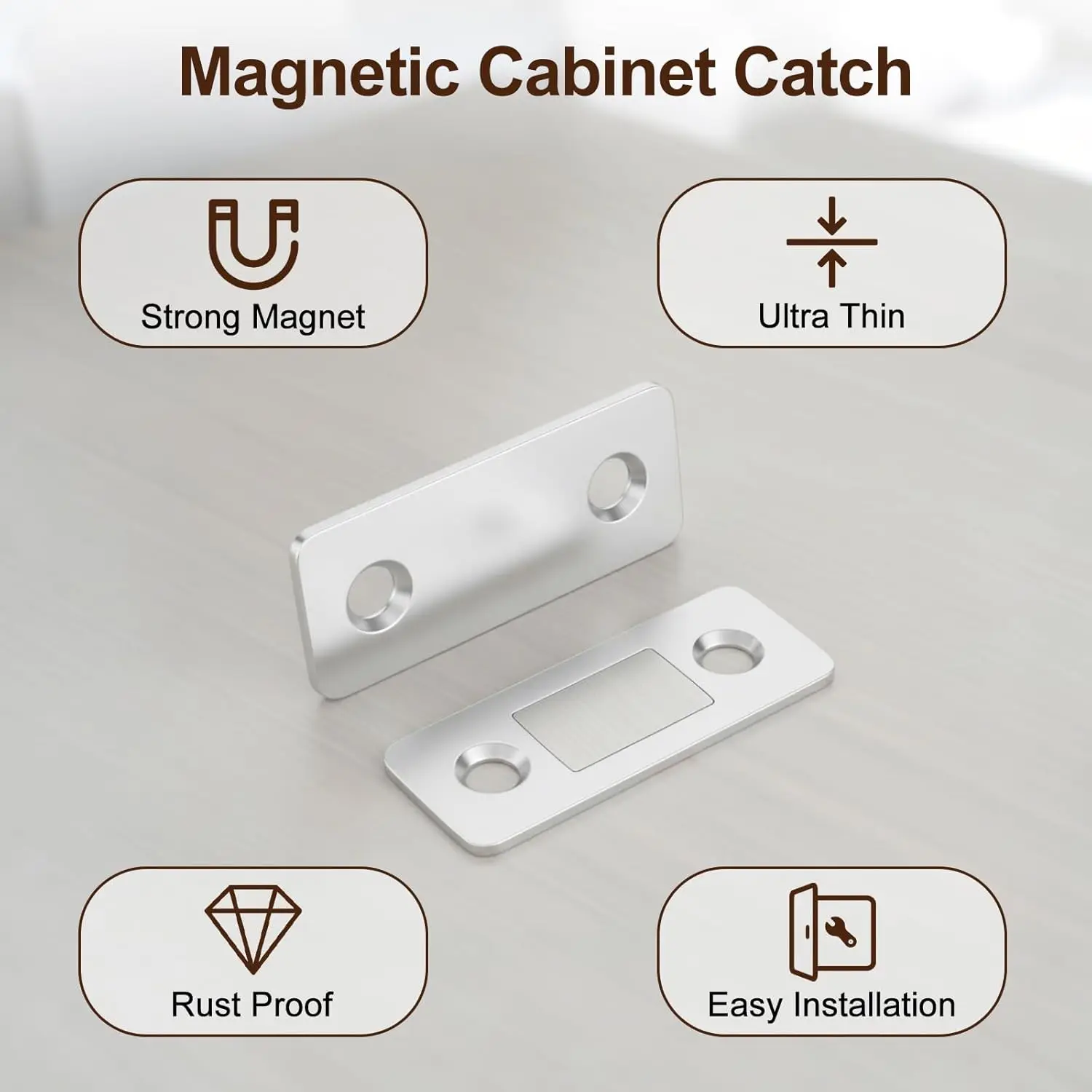 Magnetic cabinet door lock，small fixing kit，adhesive stainless steel drawer magnet，suitable for kitchen，bathroom，and closet