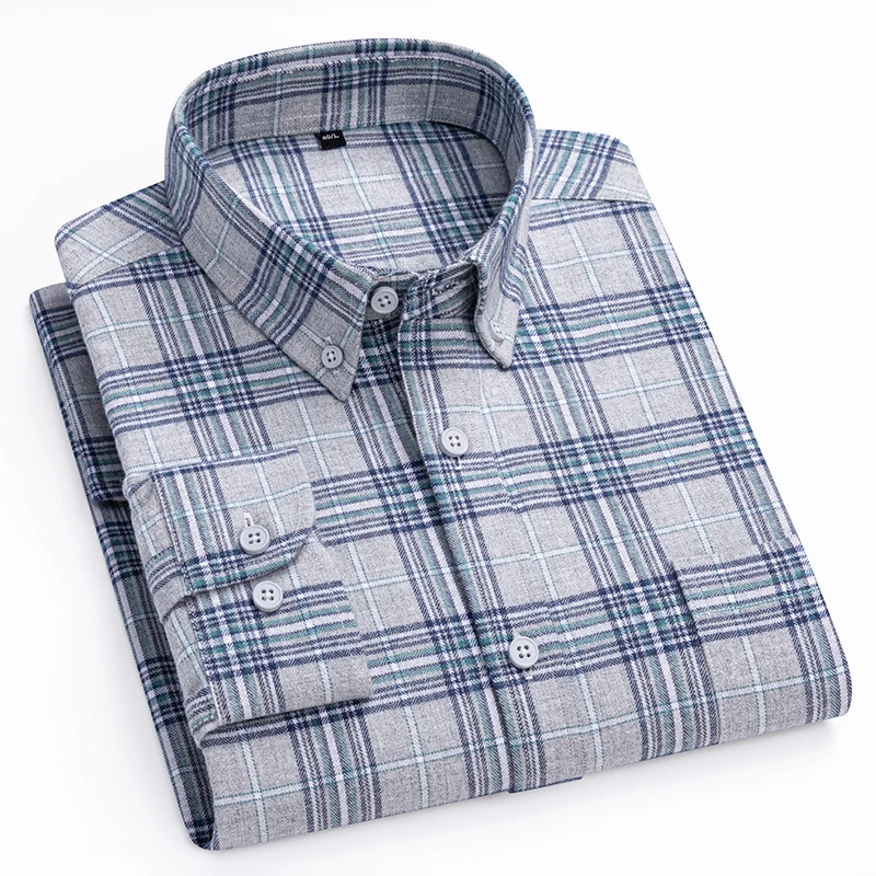 

Men's Pure Cotton Plaid Long Sleeve Shirt Autumn Winter Checkered Patterned Comfortable Fit Casual Business Style High Quality