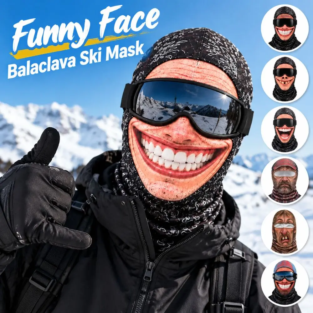 3D Face Printed Old Man Balaclava Face Mask White Mustache Full Coverage Funny Ski Mask Elastic Stretch Winter Mask Cover