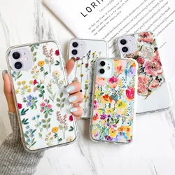 Funda de teléfono de flores para iPhone 13, 11, 12, 16, 14, 15 Pro Max, 12, 13 Mini, 7, 8 Plus, XR, XS, SE, cubierta suave transparente a prueba de golpes