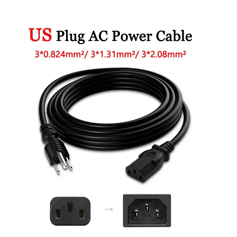 

1.5M 3M 5M Heavy Duty 2500W AC 100-240V Power Cord US 3Prong Electrical Wire UL Certified Copper Charging Cable for PC Laptop TV