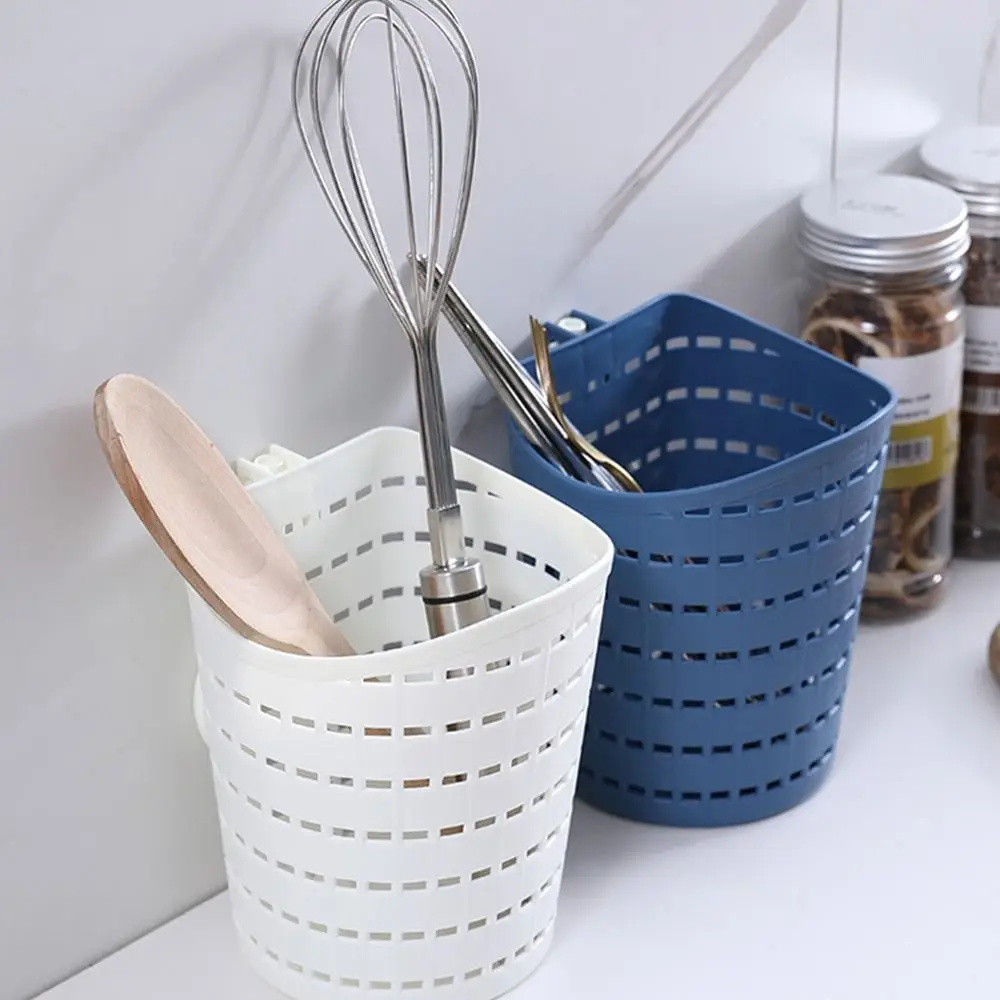 Plastic Rotating Storage Basket With Single Hook Rotatable Hollow Basket Wall Hanging Hangable Desktop Sundries Organizer