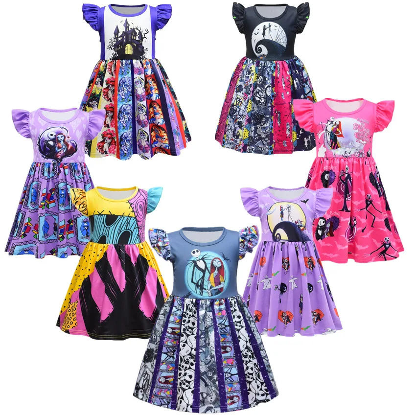 

2023 Halloween Costume Girls The Nightmare Before Christmas Clothing Pumpkins Ghost Cartoon Dress Children Party Sally Cosplay