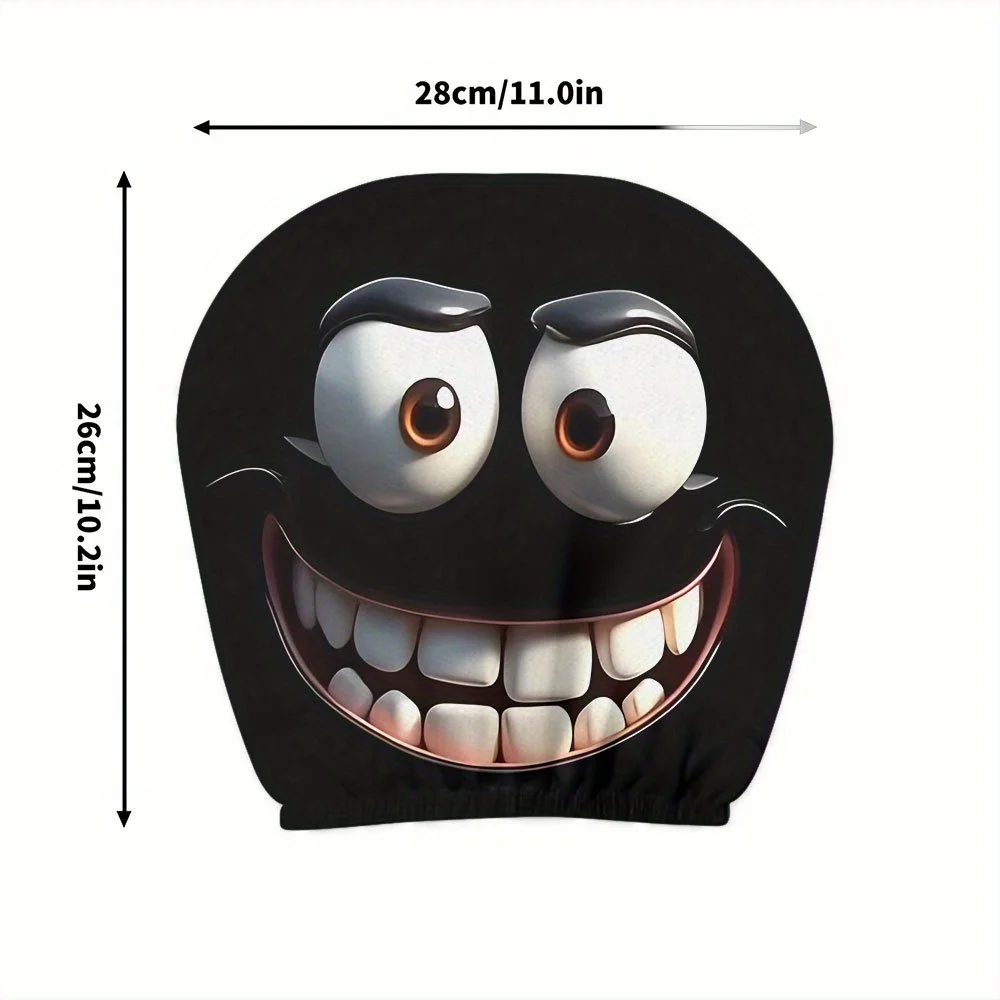2pcs Smiley Face Printed Car Pillowcase Soft Comfortable Decorative Cushion Cover Auto Seat Headrest Washable Polyester Fabric image 6