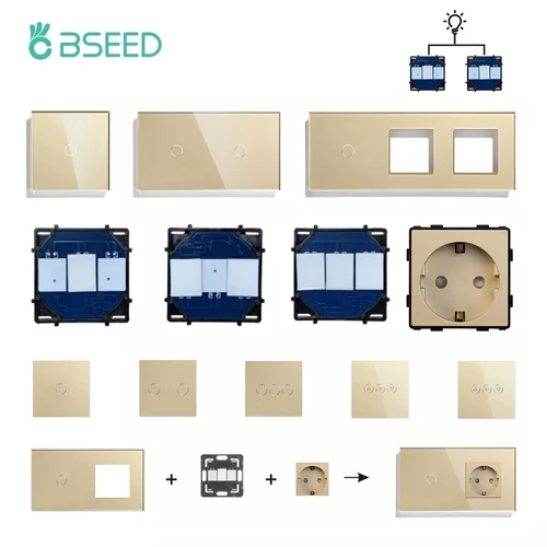 BSEED 터치 스위치, 기본 센서, 유리 패널, EU 벽 소켓, USB C타입 플러그, DIY 무료 조합, 1, 2, 3 갱, 1, 2, 3 웨이 기능 